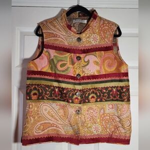 Bettz Designs Vintage Colorful Paisley Button-Up Vest L